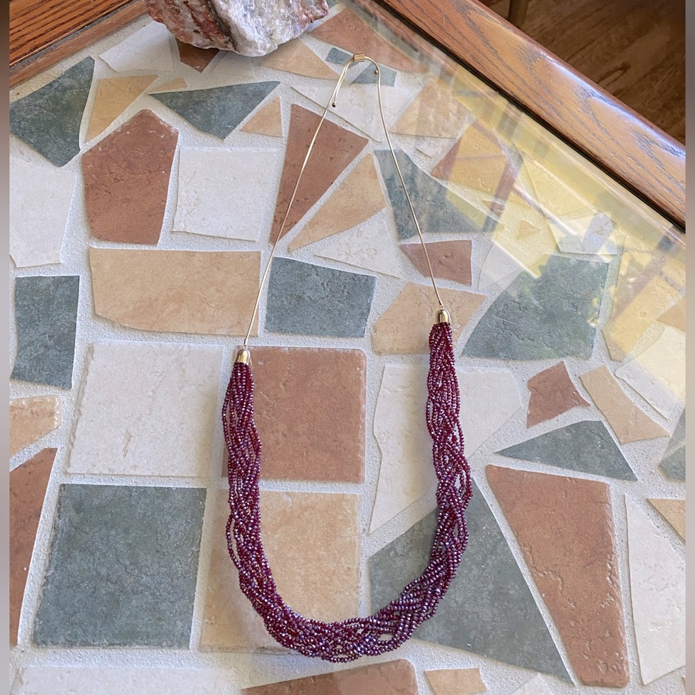 LOFT Purple Braided Beaded Necklace with Gold Chain! Adjustable length!